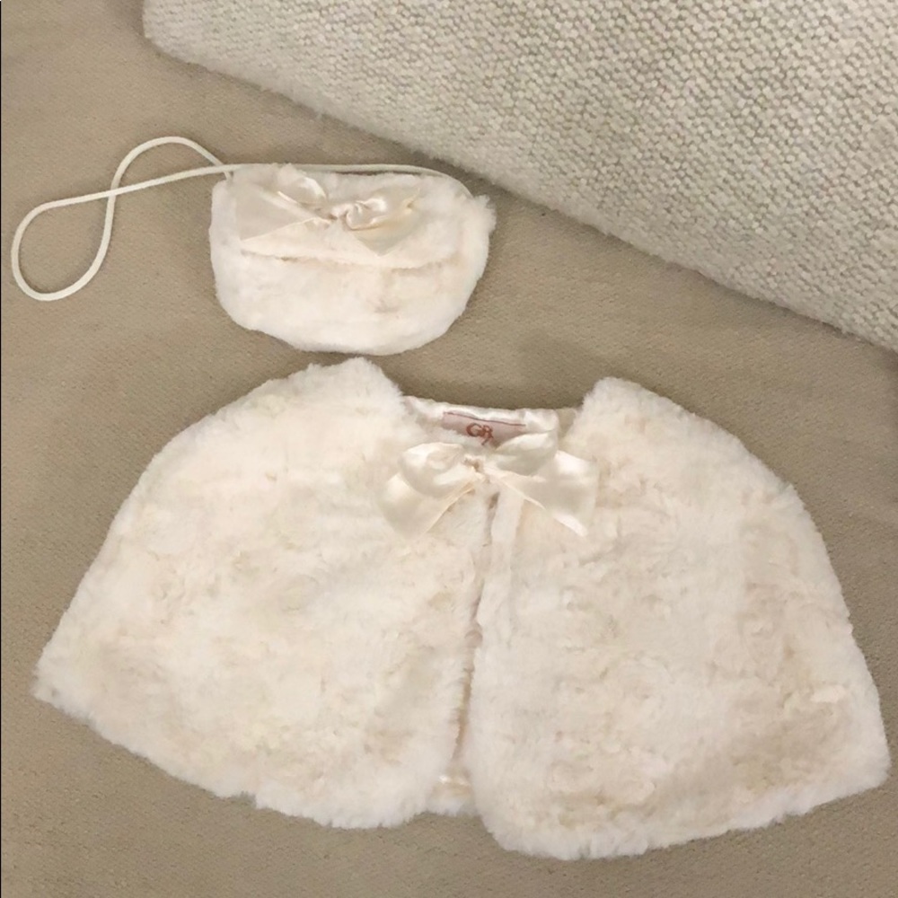 GB kids fur shawl w/ purse to match